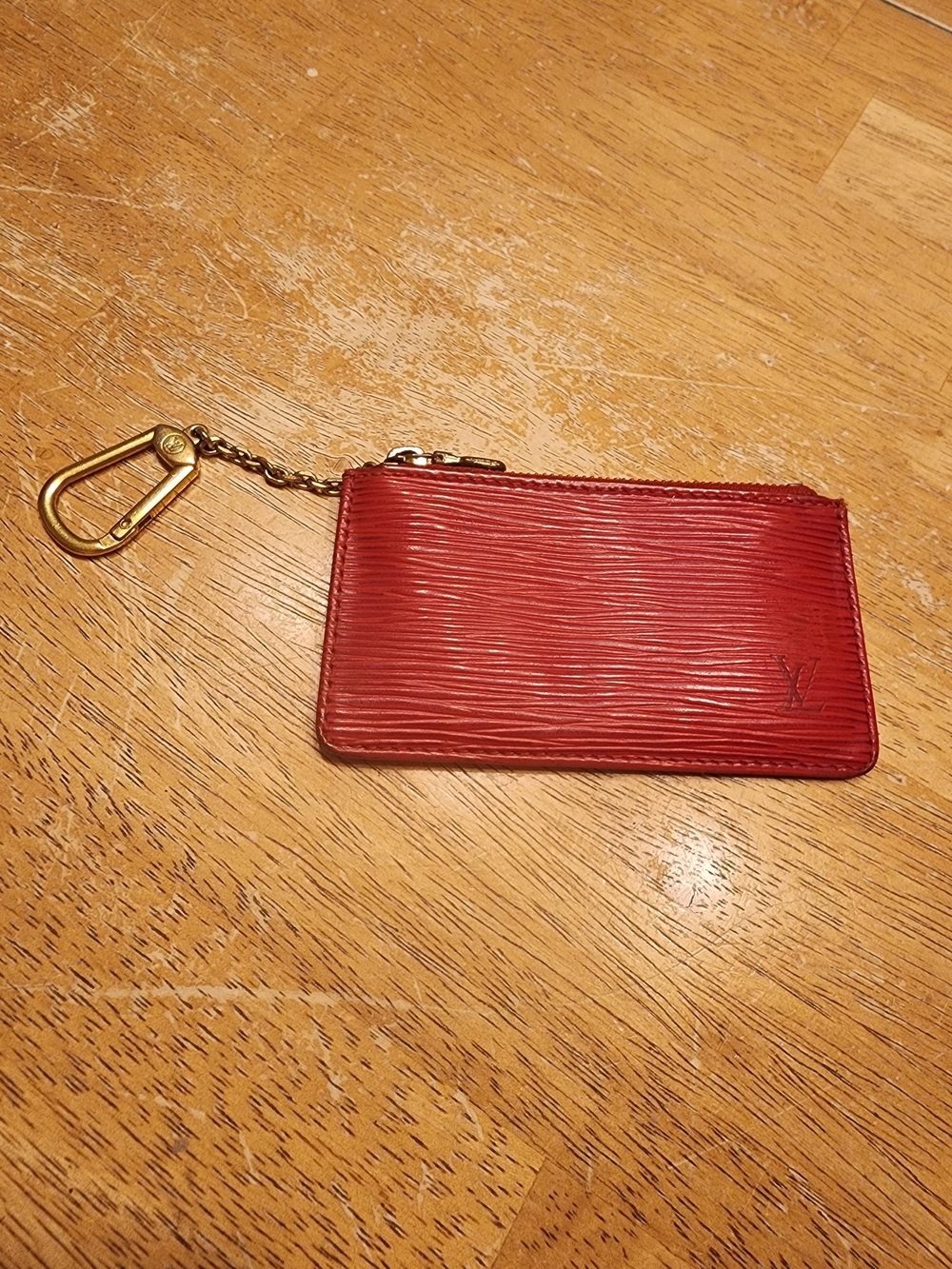 Louis Vuitton Red Epi Leather Zip Key Pouch with Gold Chain
